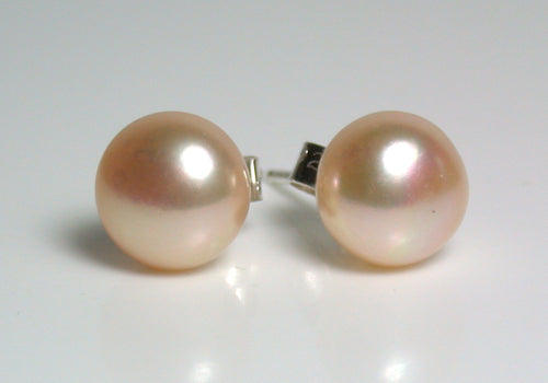8.5mm peach pearl & sterling silver earrings