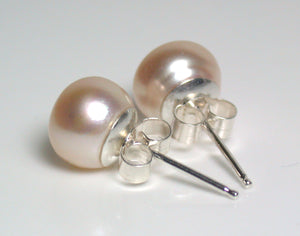 8.5mm peach pearl & sterling silver earrings