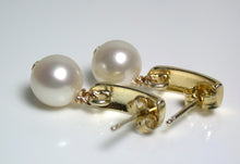 Load image into Gallery viewer, Radiant 8mm white pearl &amp; gold vermeil earrings