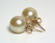 Load image into Gallery viewer, 9.6mm gold South Sea pearl &amp; 9 carat gold earrings