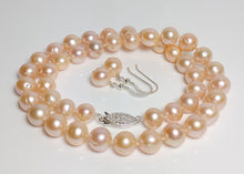 Load image into Gallery viewer, 9mm peach pearl, sterling silver necklace &amp; earrings