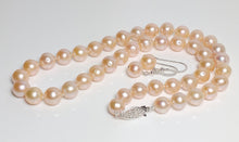 Load image into Gallery viewer, 9mm peach pearl, sterling silver necklace &amp; earrings