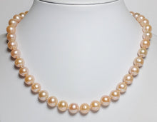 Load image into Gallery viewer, 9mm peach pearl, sterling silver necklace &amp; earrings