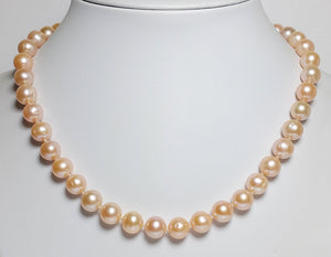 9mm peach pearl, sterling silver necklace & earrings