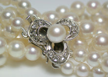 Load image into Gallery viewer, Antique double strand cultured Akoya pearl, diamond &amp; 14 carat necklace in original box