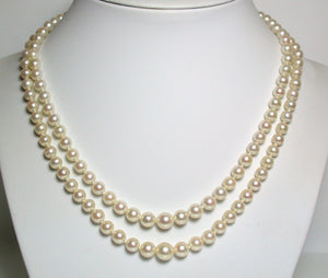 Antique double strand cultured Akoya pearl, diamond & 14 carat necklace in original box