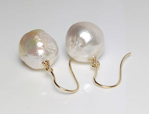 13mm baroque South Sea pearl & 9ct earrings