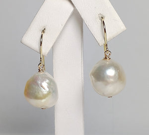 13mm baroque South Sea pearl & 9ct earrings