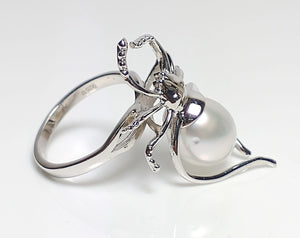 South Sea pearl & sterling silver spider ring 7/N