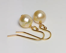Load image into Gallery viewer, 9mm golden Akoya pearl &amp; gold vermeil earrings