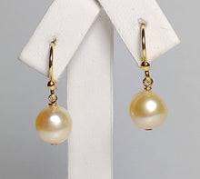 Load image into Gallery viewer, 9mm golden Akoya pearl &amp; gold vermeil earrings
