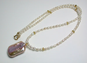 17mm baroque freshwater pearl & gold filled pendant necklace