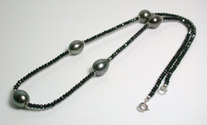 9.5x12mm Tahitian pearl, spinel & sterling silver necklace