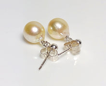 Load image into Gallery viewer, 8x9mm golden Akoya pearl &amp; sterling silver earrings
