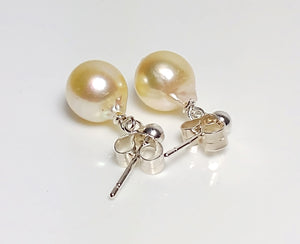 8x9mm golden Akoya pearl & sterling silver earrings