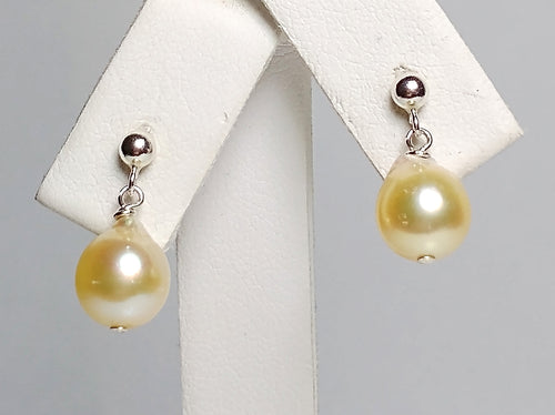 8x9mm golden Akoya pearl & sterling silver earrings