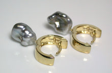 Load image into Gallery viewer, 10x11.5mm grey Tahitian keshi pearl &amp; gold vermeil earrings