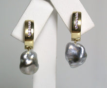 Load image into Gallery viewer, 10x11.5mm grey Tahitian keshi pearl &amp; gold vermeil earrings