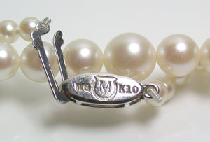 Vintage Mikimoto cultured Akoya pearl & 10ct white gold necklace in original box