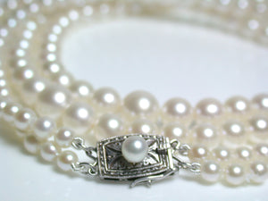 Vintage Mikimoto double strand cultured Akoya pearl & silver necklace in original box