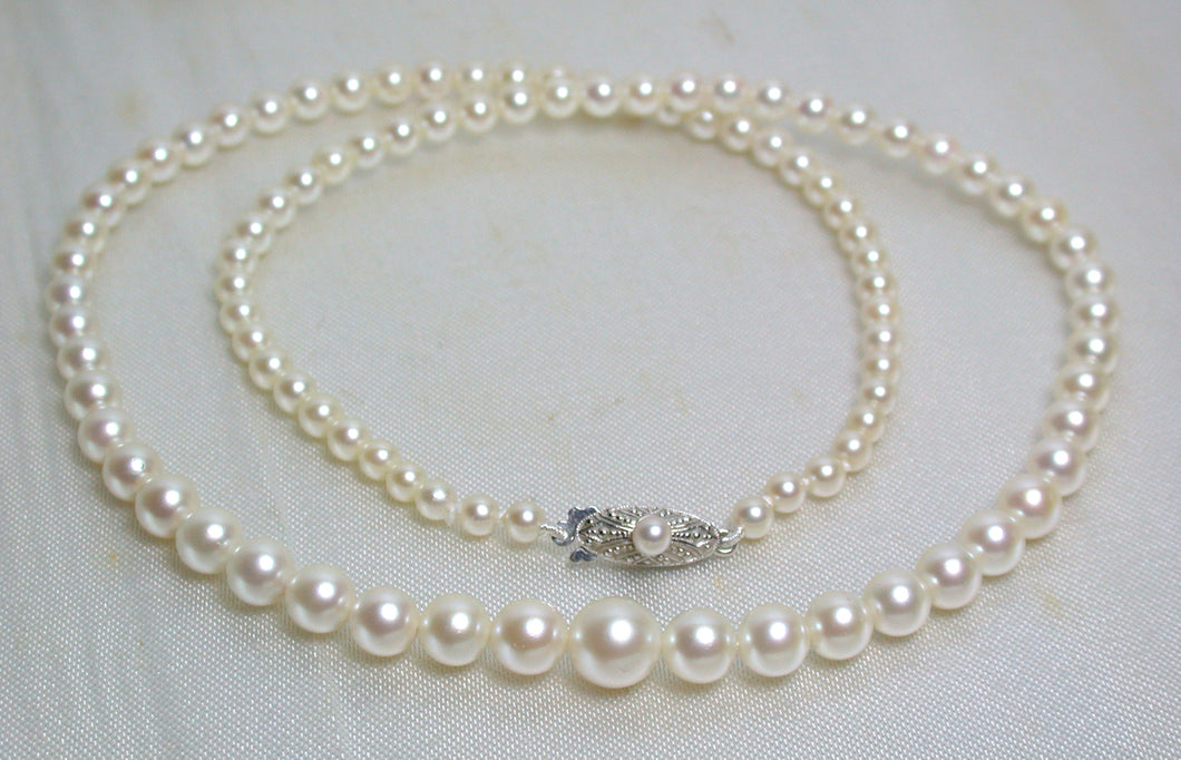 Vintage Mikimoto cultured Akoya pearl & 10ct white gold necklace in original box