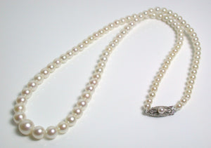 Vintage Mikimoto cultured Akoya pearl & 10ct white gold necklace in original box