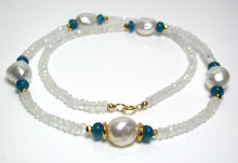 Load image into Gallery viewer, 11mm South Sea pearls, apatite, moonstone &amp; gold vermeil necklace