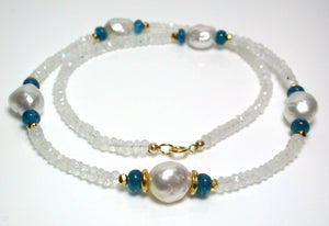 11mm South Sea pearls, apatite, moonstone & gold vermeil necklace