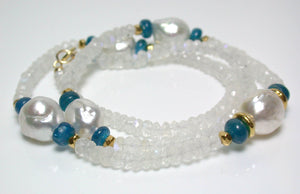 11mm South Sea pearls, apatite, moonstone & gold vermeil necklace