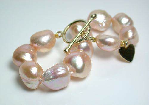 13-15mm peach baroque pearl & gold vermeil bracelet