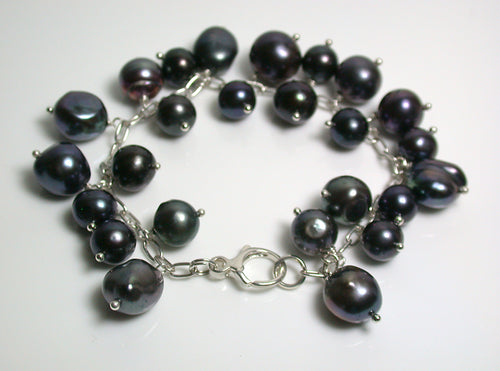 8-11mm peacock pearl & sterling silver charm bracelet