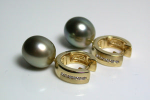 10x11mm pistachio Tahitian pearl & gold vermeil earrings