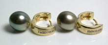Load image into Gallery viewer, 10x11mm pistachio Tahitian pearl &amp; gold vermeil earrings
