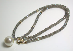 13x15mm South Sea pearl, labradorite & 9ct gold necklace