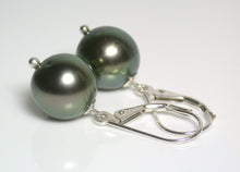 Load image into Gallery viewer, 10mm peacock Tahitian pearl &amp; sterling silver earrings