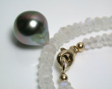 Load image into Gallery viewer, 12mm Tahitian pearl, moonstone &amp; 9ct gold necklace