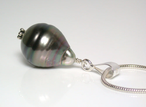 13.5x17.5mm Tahitian pearl & sterling silver pendant necklace