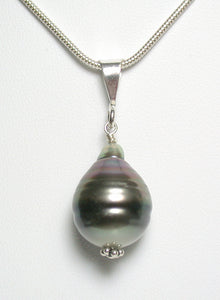 13.5x17.5mm Tahitian pearl & sterling silver pendant necklace