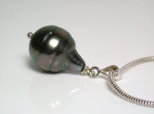 Load image into Gallery viewer, 11x15mm Tahitian pearl &amp; sterling silver pendant necklace