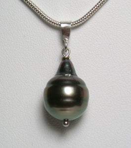 11x15mm Tahitian pearl & sterling silver pendant necklace