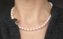 Load image into Gallery viewer, 7.5-8mm Akoya pearl necklace, 9ct gold &amp; diamond Tiffany X style clasp