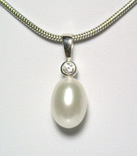 Load image into Gallery viewer, 9x13mm white freshwater pearl &amp; sterling silver pendant necklace