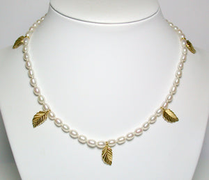 AAA quality white oval freshwater pearl & gold vermeil necklace